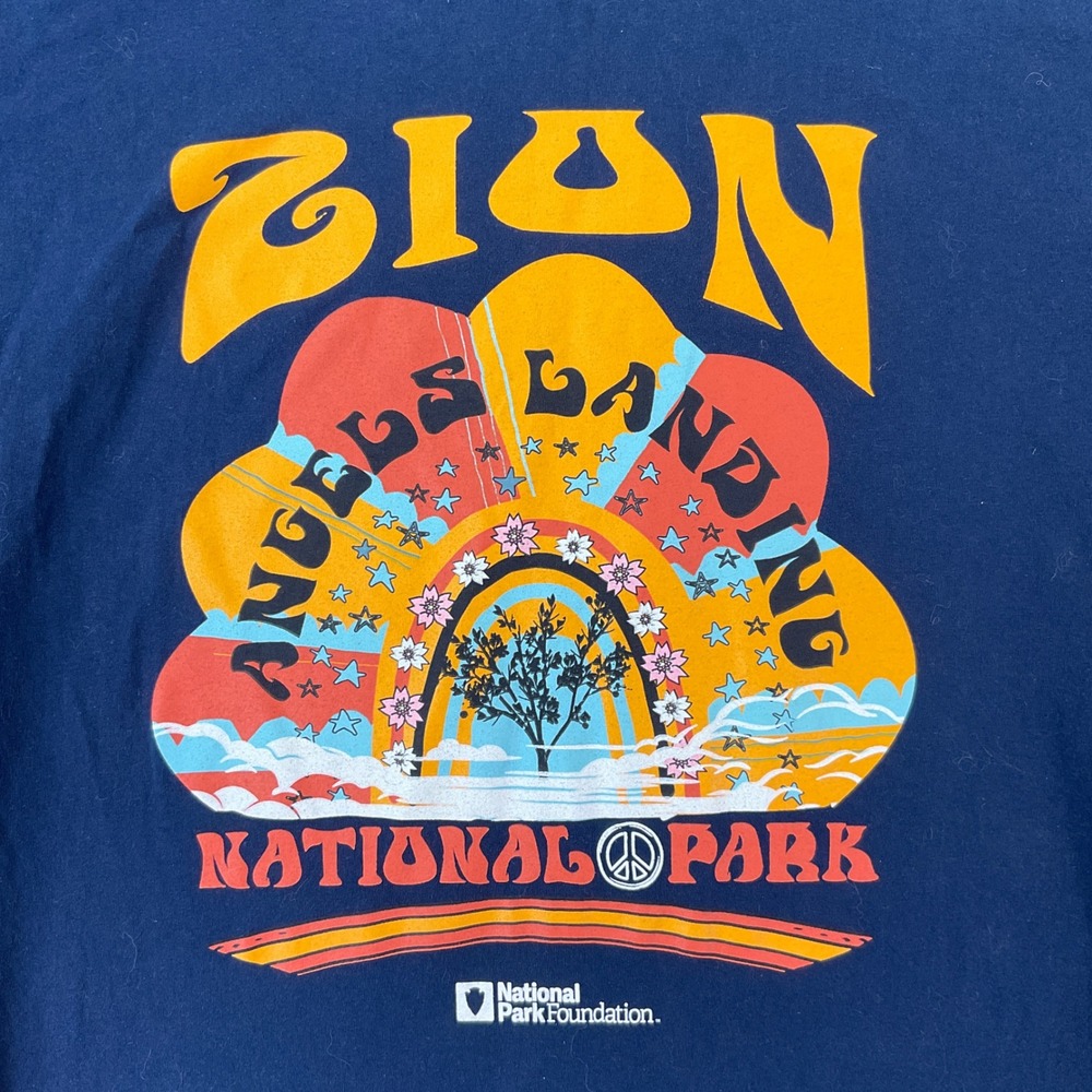 National Park Foundation Zion Angels Landing T-Shirt Women M Navy Blue Excellent